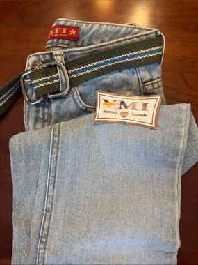 MI Light Blue Flare Jeans with Green Stripe Belt